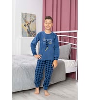 Yeni Sezon Sonbahar/Kış Erkek Çocuk Skate Desenli Polar Pijama Takımı 4515 (İndigo)