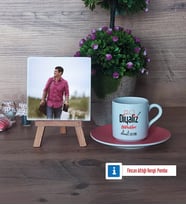 Diyaliz Teknikeri Fotoğraflı Dekoratif Taş, Ahşap Altlıklı Türk Kahvesi Fincanı Hediye Diyaliz Teknikerine Hediye (Model 6)