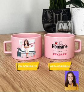Kişiye Özel Karikatürlü Hemşire Hediye Pastel Fincan Kadın Hemşireye Tıp Bayramı Hediyesi (Pembe)