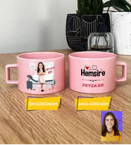 Kişiye Özel Karikatürlü Hemşire Hediye Pastel Fincan Kadın Hemşireye Tıp Bayramı Hediyesi (Pembe)