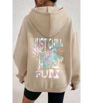 Unisex Oversize just chill and have fun Baskılı Sweatshirt (Bej)