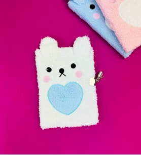 Kilit Kapaklı Ayı Peluş Defter (Beyaz)
