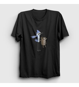 Presmono Unisex Beyaz Pointing Mordecai And Rigby Regular Show T-Shirt 449543tt (Siyah)