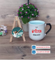 Optisyen Kupa Bardak Beyaz ve Fotoğraflı Ahşap Anahtarlık Hediye (Model 10)