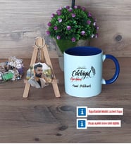 Edebiyat Öğretmeni Kupa Bardak Beyaz ve Fotoğraflı Ahşap Anahtarlık Hediye Öğretmenler Günü Hediyesi (Model 3)