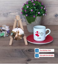 Sevgililer Günü Hediyesi Türk Kahvesi Fincanı Ahşap Altlıklı ve Fotoğraflı Ahşap Anahtarlık Hediye (Model 3)