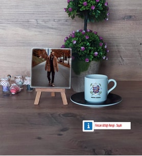 Öğretmenler Günü Hediyesi Fotoğraflı Dekoratif Taş, Ahşap Altlıklı Türk Kahvesi Fincanı Hediye (Model 7)