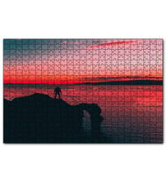 Cakapuzzle Günbatımı Sahil Kayalıklar ve Yalnız Adam Silüeti  Puzzle Yapboz MDF (Ahşap) (500 Parça)