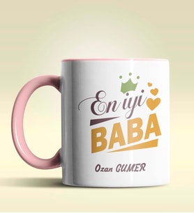 Kişiye Özel En İyi Baba Tasarımlı Siyah Kupa Bardak (Pembe)