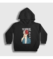 Presmono Unisex Çocuk Kırmızı Shotou Anime Boku No Hero Academia Kapüşonlu Sweatshirt 129032tt (Siyah)