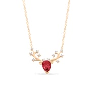 Ren Geyiği Kırmızı Damla Montür 925 Ayar Gümüş Kadın Kolye (Rose)