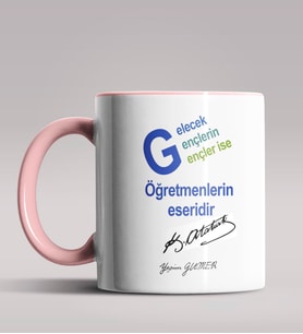 Kişiye Özel Atatürk Sözleri Tasarımlı Siyah Renk Kupa Bardak  (Pembe)