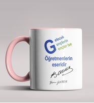 Kişiye Özel Atatürk Sözleri Tasarımlı Siyah Renk Kupa Bardak  (Pembe)