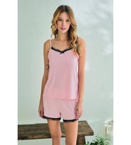 Estiva Kadın Ip Askılı Şortlu Likra Viskon Yazlık Pijama Takımı (Somon)