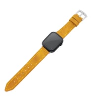 İsminizin Baş Harflerine Özel Deri Gümüş Harfli Apple Watch Saat Kordonu - Haki (Hardal Sarısı)