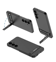 Galaxy S24 Kılıf Kamera Korumalı Dikey Standlı Ays Kılıf (Siyah)