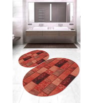 Dijital Baskılı Kaymaz Taban Yıkanabilir Oval 2'li Klozet Takımı Banyo Paspası NOKZ-HT-980 (Kırmızı)