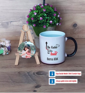 Harika Anne Kupa Bardak Beyaz ve Fotoğraflı Ahşap Anahtarlık Hediye (Model 9)