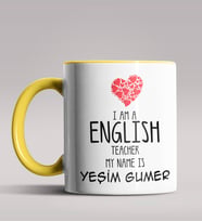Kişiye Özel İngilizce Öğretmeni Tema Siyah Renk Kupa Bardak  (Sarı)