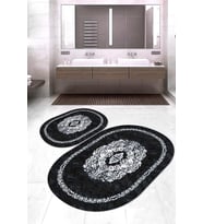 Dijital Baskılı Kaymaz Taban Yıkanabilir Oval 2'li Klozet Takımı Banyo Paspası NOKZ-SD-632 (Siyah)