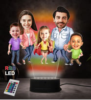 Doğum Günü Hediyesi,Sevgiliye Hediye, Kişiye Özel Fotoğraflı En Mutlu Aile Karikatür 3D Led Lamba (RGB)