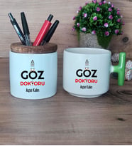 Göz Doktoru Hediye Sepeti Kupa Bardak T Kulplu, Kalemlik Hediyeleri Tıp Bayramı Hediyesi (Model 8)