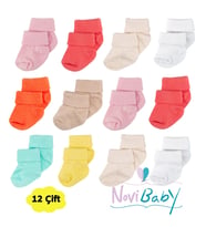 Novibaby 12'li Bambu Yenidoğan Bebek Çorap - Kız Erkek Bebek Çorabı (Fuşya)