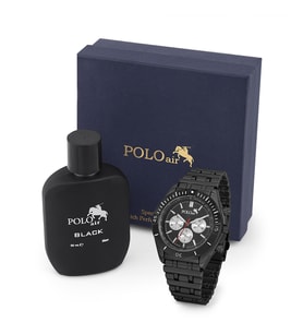Polo Air Lüx Erkek Kol Saati Ve Parfüm Seti Hediyelik Kutusunda Kombin PL-0900E (Siyah)