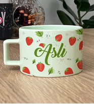 Kişiye Özel Çilek Desenli Hediye Pastel Fincan Doğum Günü Hediyesi -2- (Yeşil)