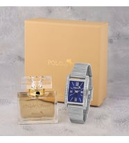 Polo Air Vintage Kadın Kol Saati Ve 55 ml Parfüm Seti Hediyelik Kutsunda Kombin ST-2130S (Gümüş-Lacivert)