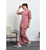 Nare Lacivert Pamuklu Pantolon Tunik I·kili Takım (Pembe)
