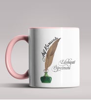 Kişiye Özel Edebiyat Öğretmeni Tasarımlı Siyah Renk Kupa Bardak  (Pembe)