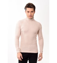 Erkek Balıkçı Yaka Boğazlı Slim Fit Kazak (Bej)