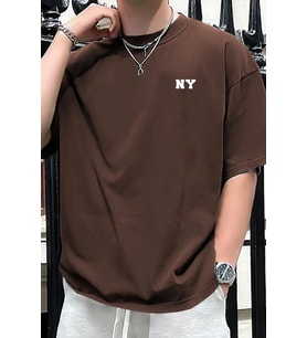 Erkek Ny Baskılı Oversize Tshirt (Kahverengi)