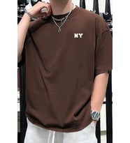 Erkek Ny Baskılı Oversize Tshirt (Kahverengi)