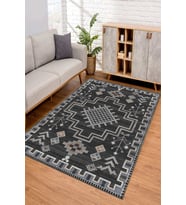 Dijital Kaymaz Taban Yıkanabilir Renkli Salon Halısı Mutfak Halısı Yolluk ND-SD-805 (Siyah)