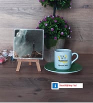 Mühendisler Günü Hediyesi Fotoğraflı Dekoratif Taş, Ahşap Altlıklı Türk Kahvesi Fincanı Hediye (Model 9)