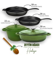 Lava Döküm 4X New Heritage Serisi Döküm Demir Tencere Tava Çeyiz Seti (Yeşil)
