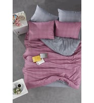Misslindahome %100 Pamuklu Çift Kişilik Çift Taraflı Nevresim Takımı (Gül Kurusu - Açık Gri)