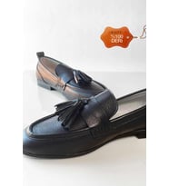 Kadın Püskül Detaylı Hakiki Deri Loafer (Siyah)