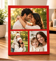 Anneler Gününe Özel Kişiye Özel Masaüstü Çerçeve 3 Fotoğraflı Masaüstü Ahşap Kolaj Çerçeve (Kırmızı)