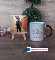 Erkek Türk Dili ve Edebiyatı Öğretmenine Hediye Fotoğraflı Dekoratif Taş, Kupa Bardak Beyaz Hediye (Model 9)