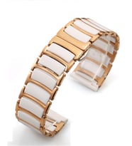 ​​Amazfit GTS Bip Lite S GTR 42mm Kordon Çerçeveli Seramik Metal Kordon (Beyaz-Rose Gold)