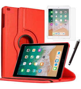 Apple iPad 5 Nesil / 6 Nesil Kılıf Ekran Koruyucu Ve Kalem Set (Kırmızı)