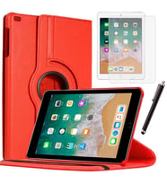 Apple iPad 5 Nesil / 6 Nesil Kılıf Ekran Koruyucu Ve Kalem Set (Kırmızı)