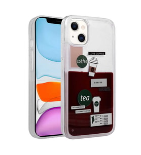 Apple iPhone 14 Plus Kılıf Desenli Sıvılı Zore Drink Kahve Tasarımlı Kılıf (Model 2)