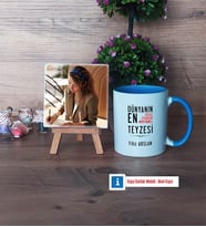 Teyzeye Hediye Fotoğraflı Dekoratif Taş, Kupa Bardak Beyaz Hediye (Model 4)