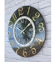 Markakanvas Mermer Desenli Altın (Gold) Renkli Rakamlı Duvar Saati çap 50 cm (Beyaz)
