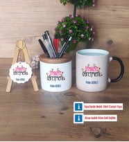 İngilizce Öğretmeni Hediye Sepeti Kalemlik, Kupa Bardak Sihirli, Ahşap Anahtarlık Hediye (Model 1)