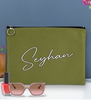 BK Gift Kişiye Özel İsimli-6 Astarlı Portföy Çanta 30x21cm(12 Renk Seçeneği), Baskılı El Çantası, Organizer Çanta (Yeşil)